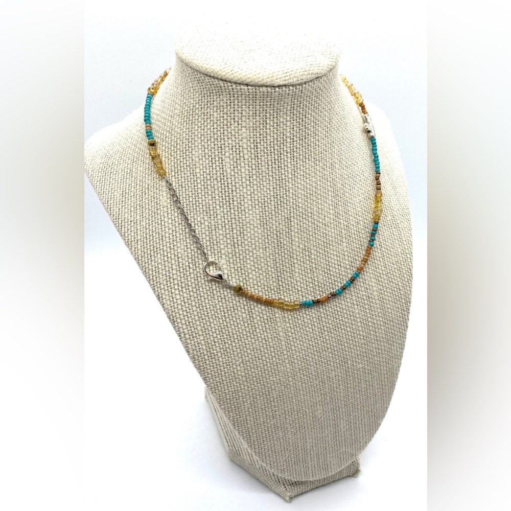 Blue Beaded Necklace Silver Cross Boho Y2K Fall Festival Southwestern Eclectic - Picture 3 of 8